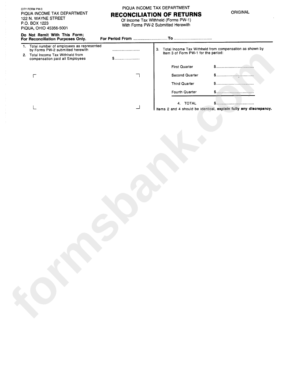 Form Pw3 Reconciliation Of Returns City Of Piqua Tax