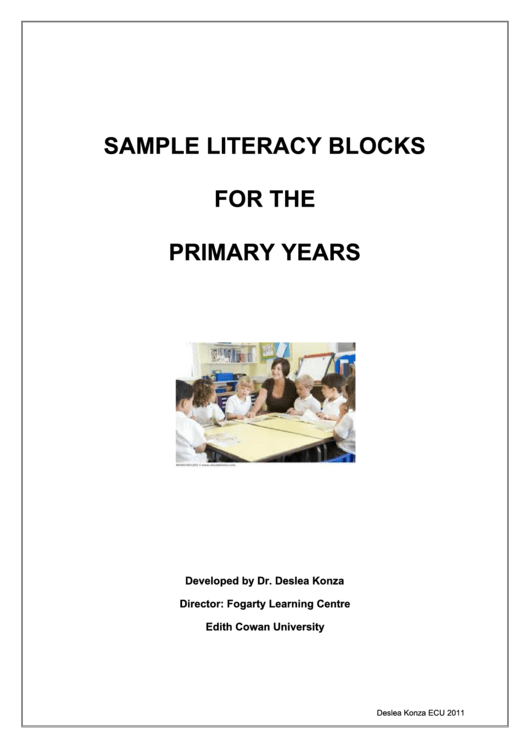 Sample Literacy Blocks For The Primary Years Printable pdf