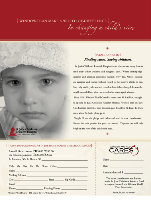 Window World Cares Donation Form Printable pdf