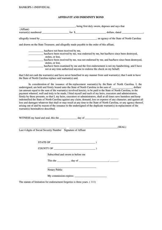 Fillable Affidavit And Indemnity Bond Printable pdf