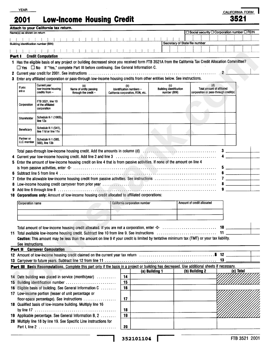Form 3521 - Low-Income Housing Credit - 2001