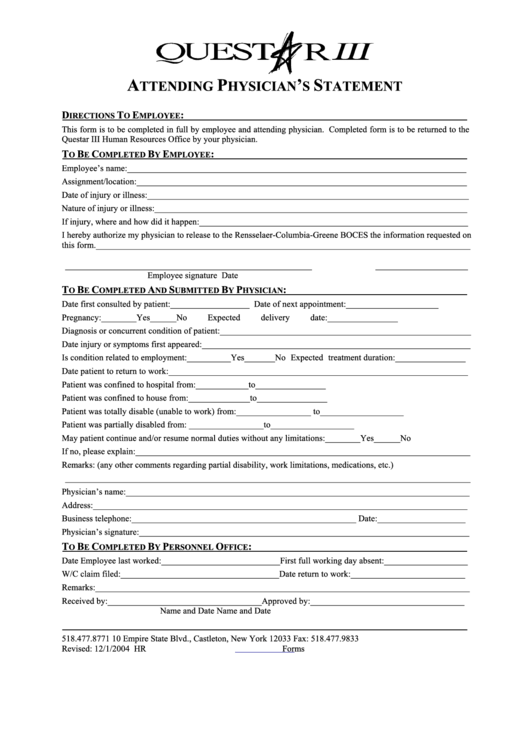 Hr Form - Attending Physician Statement Printable pdf