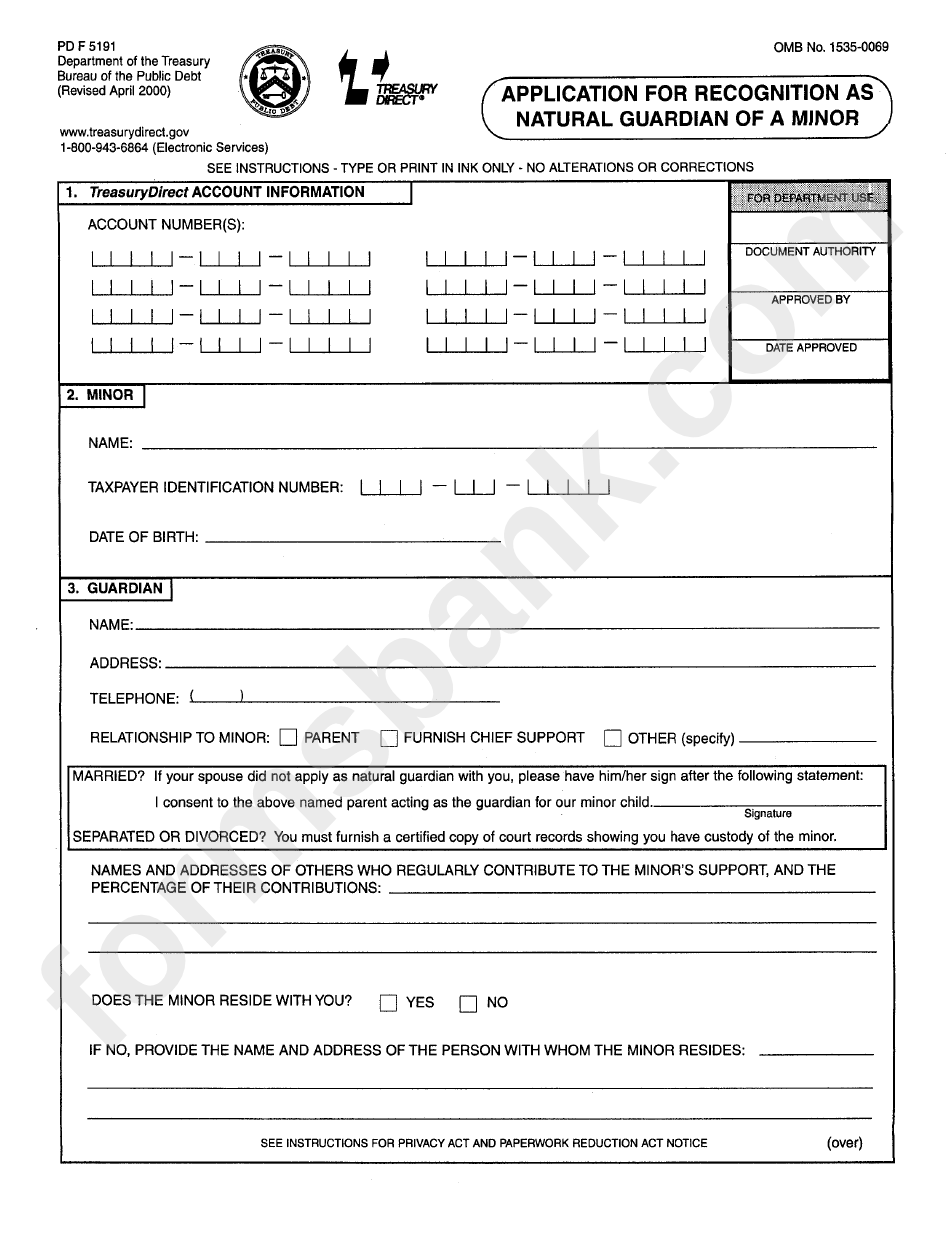Form 5191 - Application For Recognition As Natural Guardian Of The Minor - Department Of The Treasury