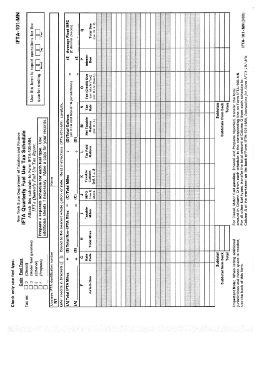 Form Ifta-101-Mn - Ifta Qurterly Fuel Use Tax Schedule Printable pdf