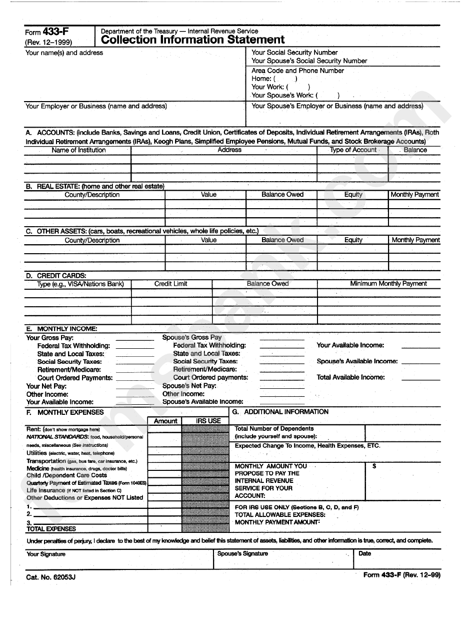 Form 433-F - Collection Information Statement