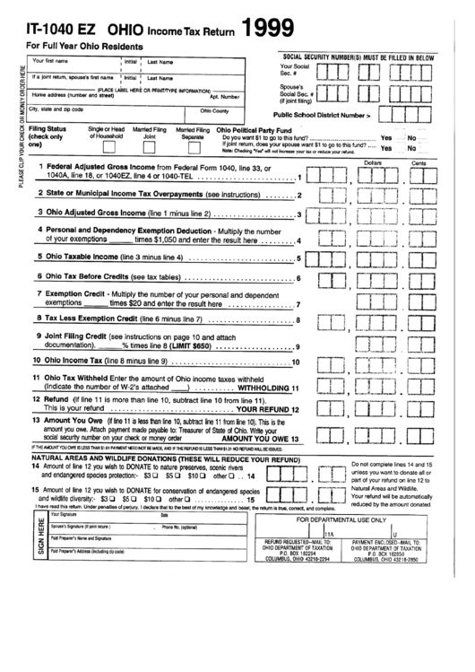 Form It-1040 Ez - Income Tax Return - 1999 Printable pdf