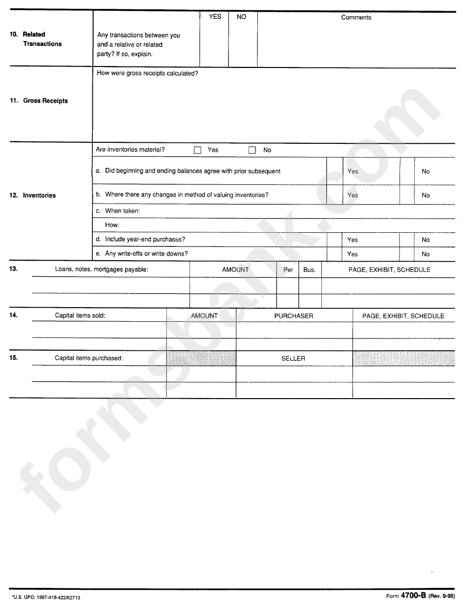 Form 4700 B- Business Supplement - Department Of Treasury