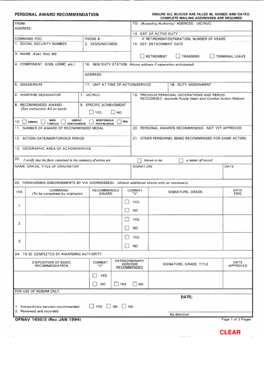 Opnav 1650 17 Fillable Form Printable Forms Free Online