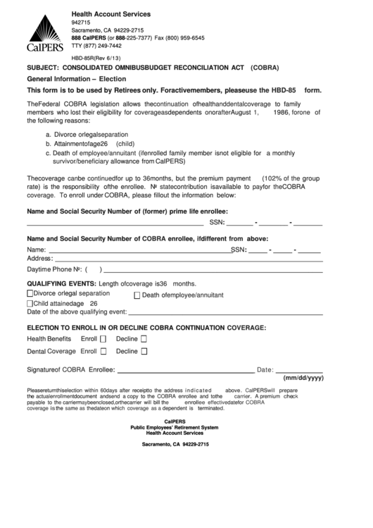 Cobra Election Form Calpers printable pdf download