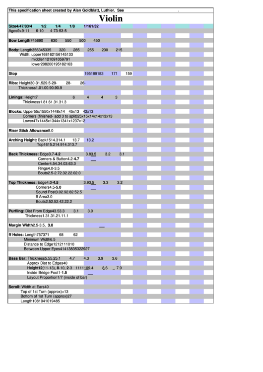 Violin Size Chart Printable pdf