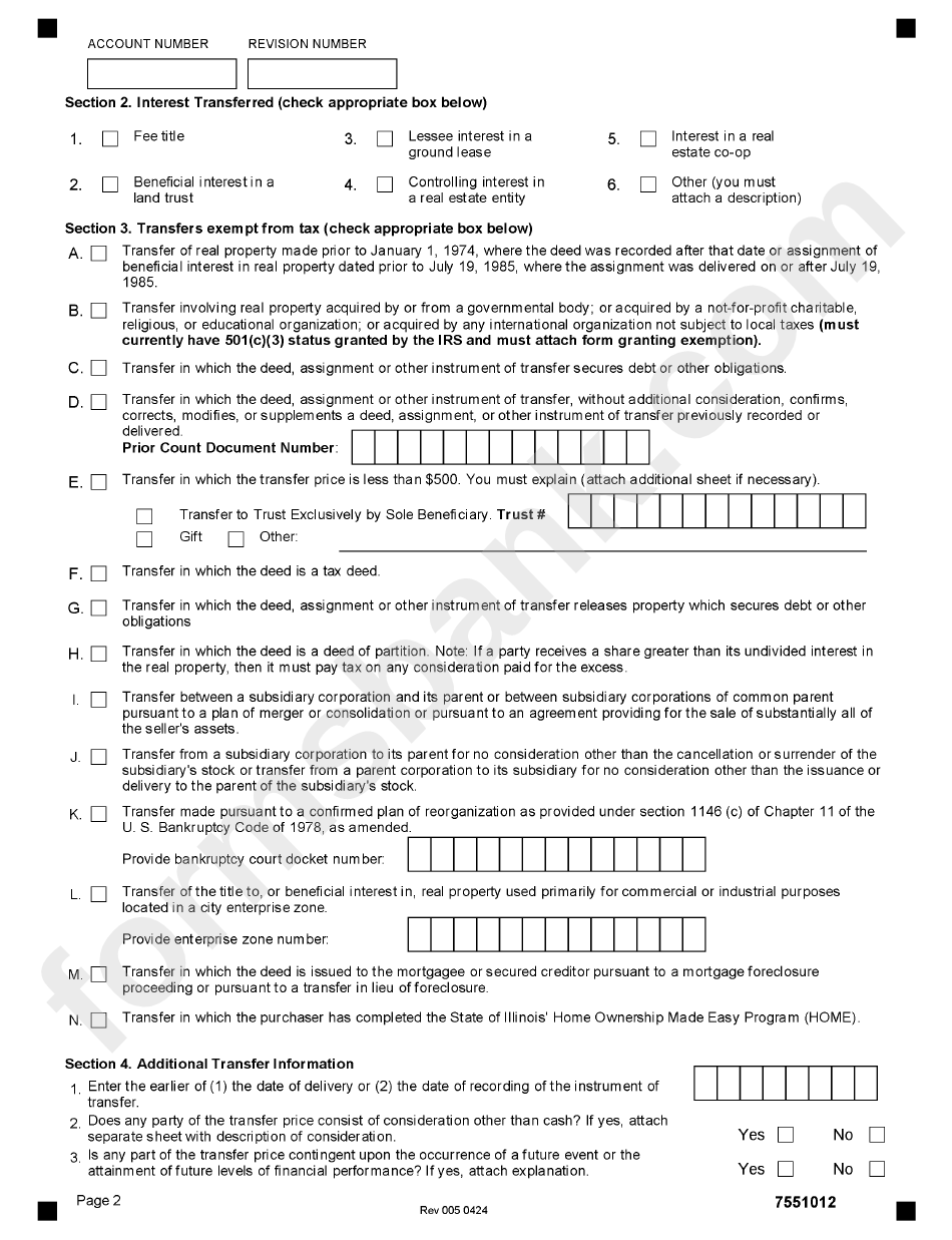 Form 7551 - Real Property Transfer Tax Declaration - Department Of Revenue - City Of Chicago