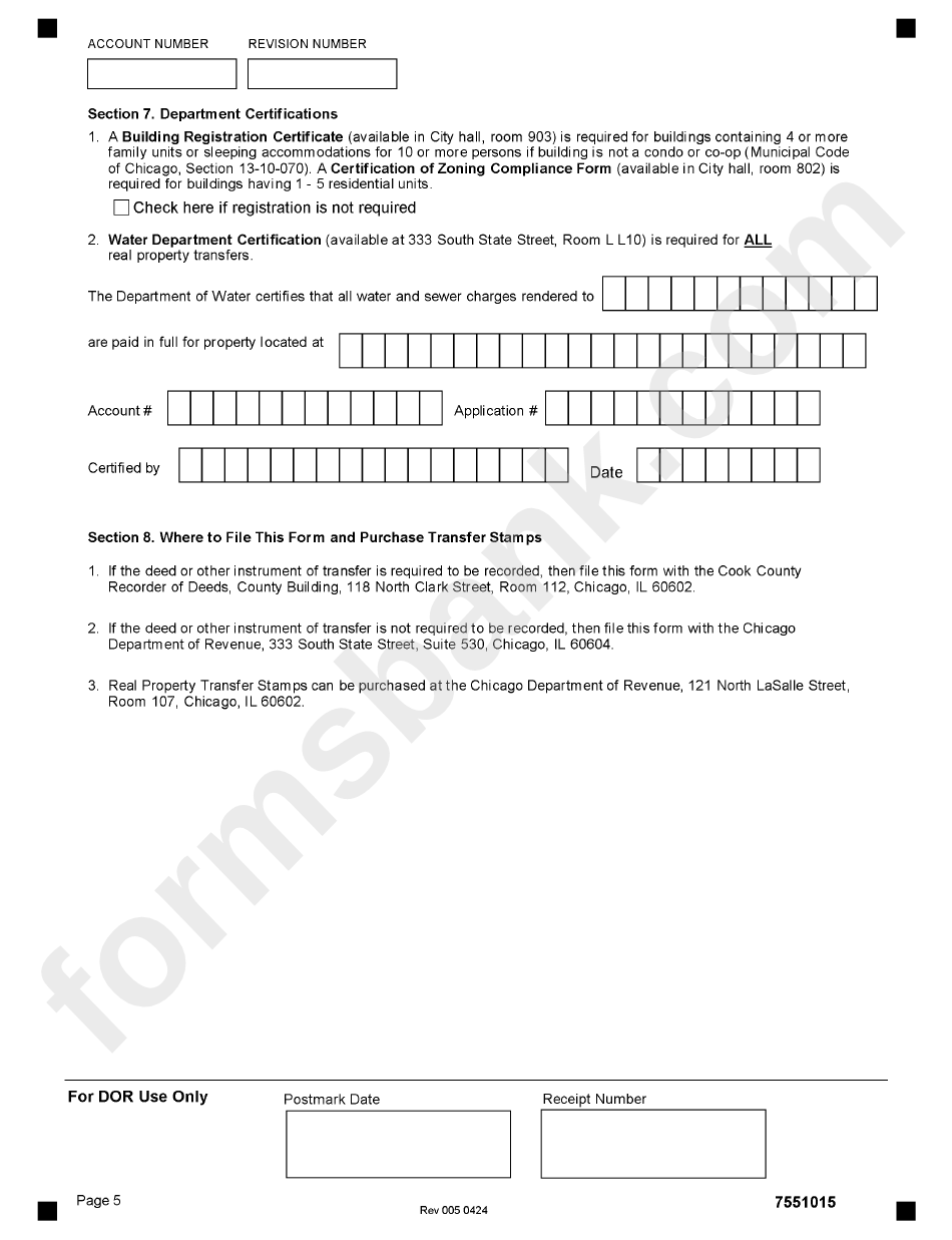 Form 7551 - Real Property Transfer Tax Declaration - Department Of Revenue - City Of Chicago