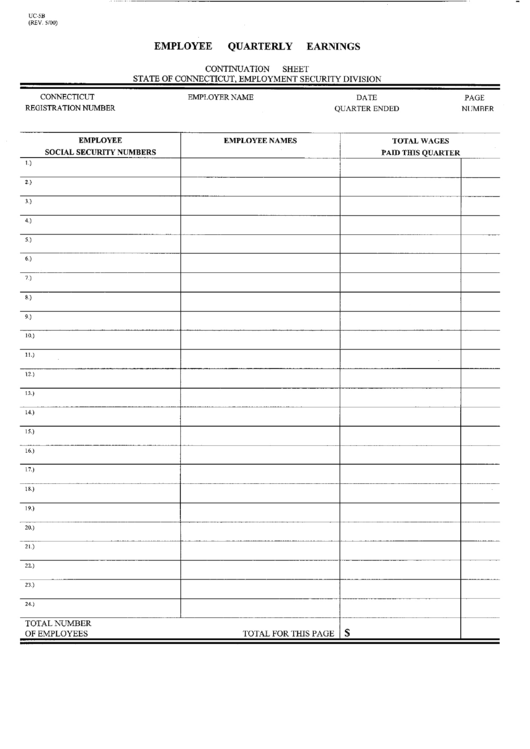 Form Uc-5b - Employee Quarterly Earnings printable pdf download