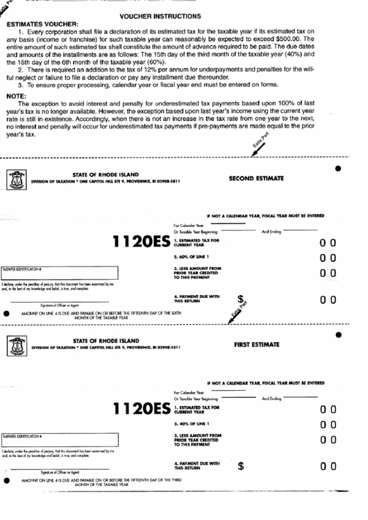 Form 1120es - Estimate Voucher Printable pdf