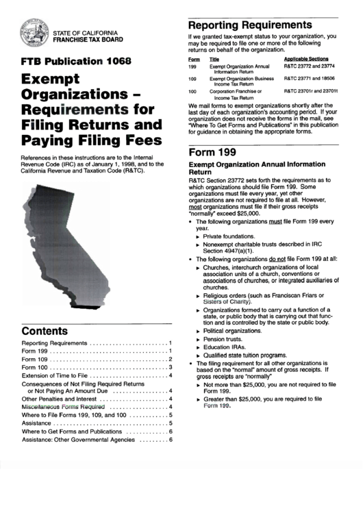 Ftm Publication 1068 - Exempt Organizations - Requirements For Filing Returns And Paying Filing Fees Printable pdf
