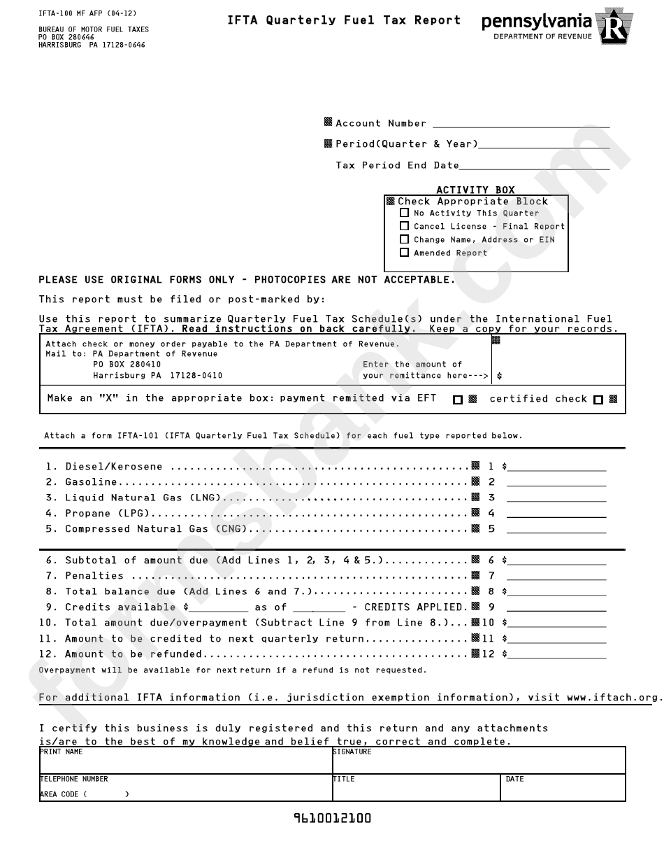 Ifta Quarterly Fuel Tax Report printable pdf download