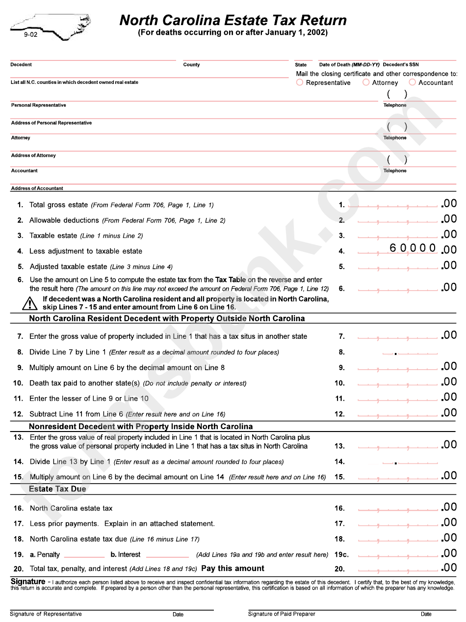 North Carolina Estate Tax Return Form Printable Pdf Download