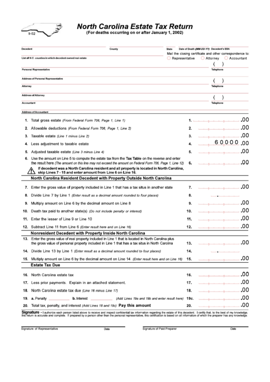 North Carolina Estate Tax Return Form Printable pdf