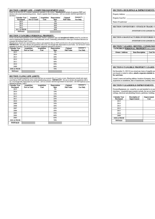 Annual Return To N. Smithfield Form - Ri Tax Assessor - 2016 Printable pdf