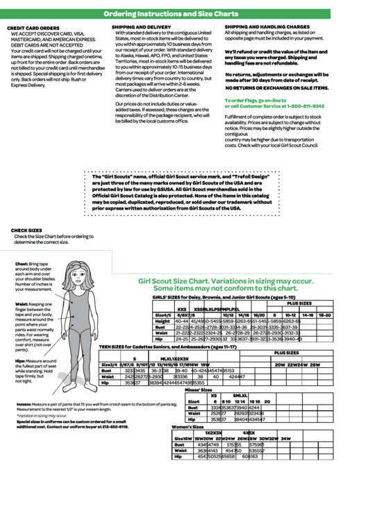 Girl Scout Size Chart Printable pdf