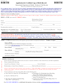 Application For Certified Copy Of Birth Record - Pennsylvania Department Of Health