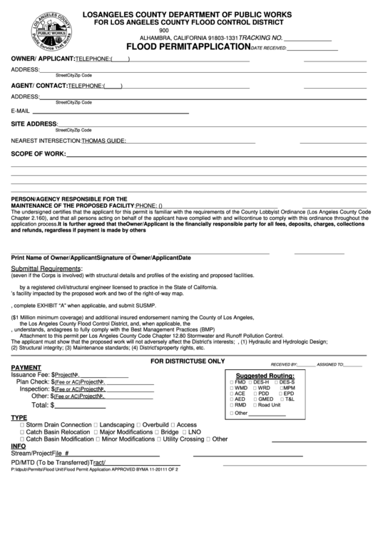 Flood Permit Application - Los Angeles County Department Of Public Works