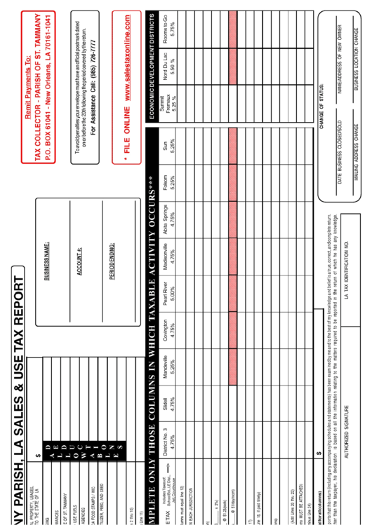 St. Tammany Parish, La Sales & Use Tax Report Form Printable pdf