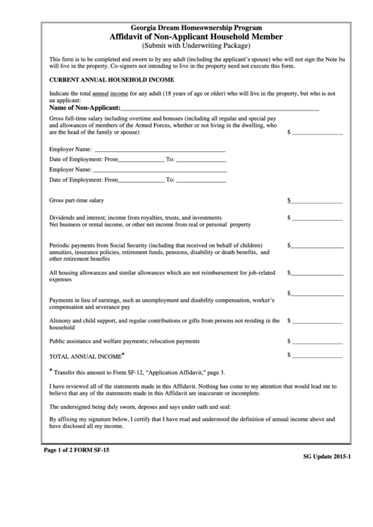 Form Sf-15 - Affidavit Of Non-applicant Household Member