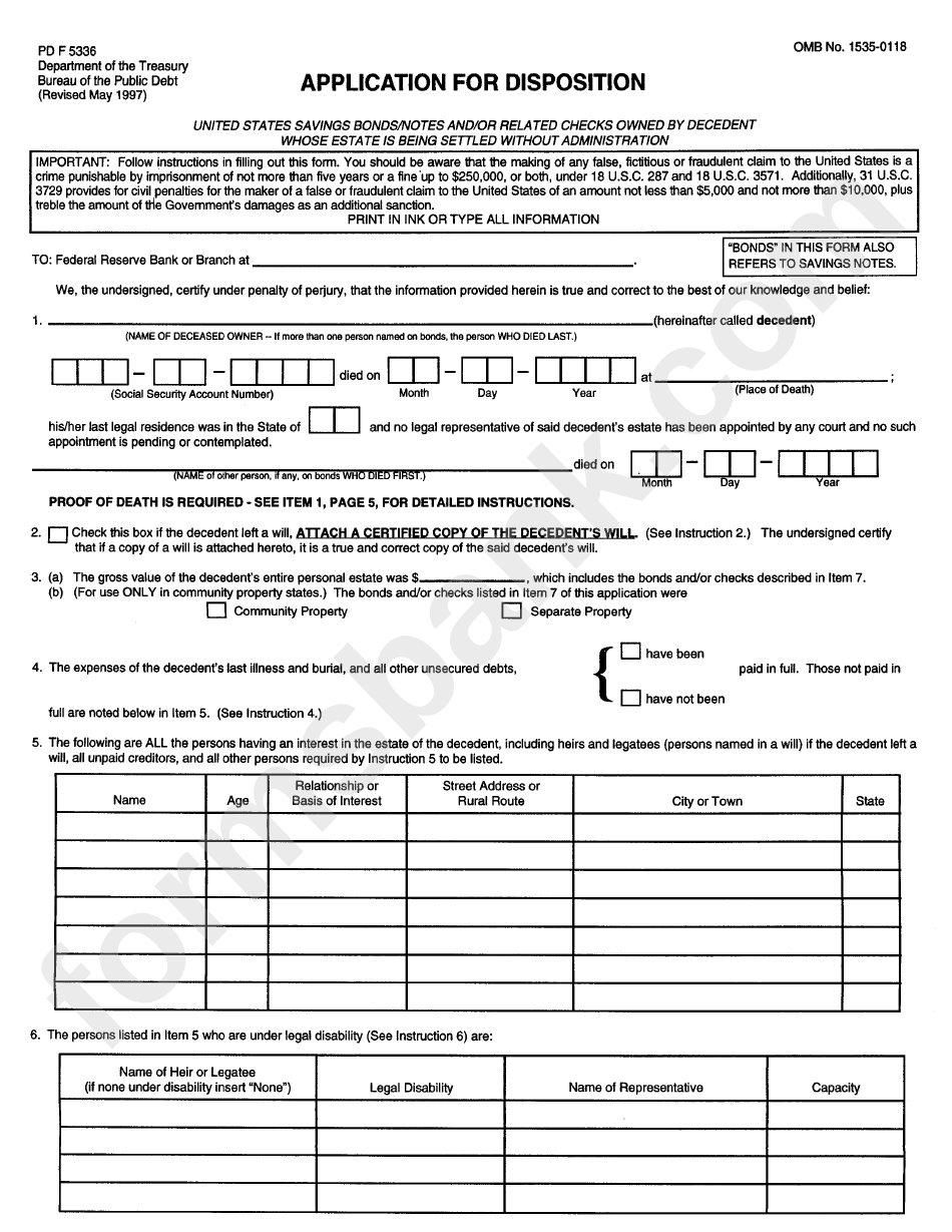 Form Pdf5336 - Application For Disposition