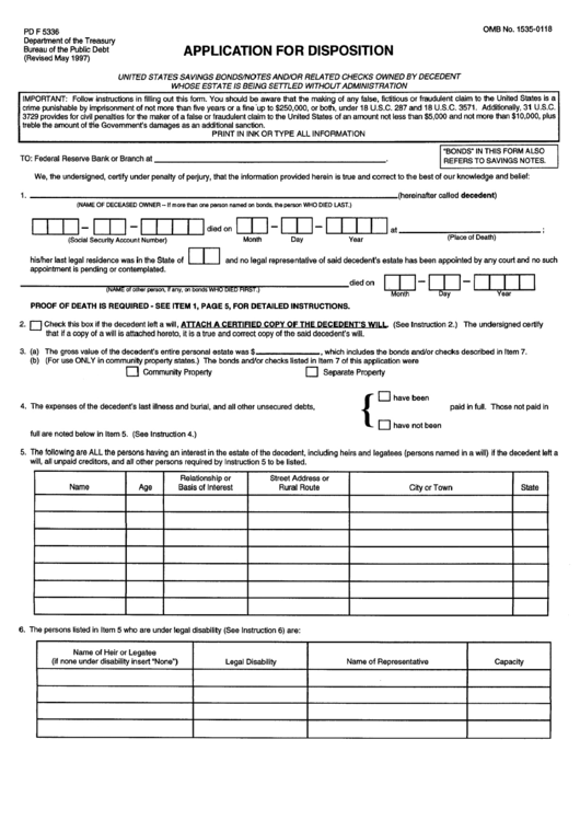 Form Pdf5336 - Application For Disposition Printable pdf