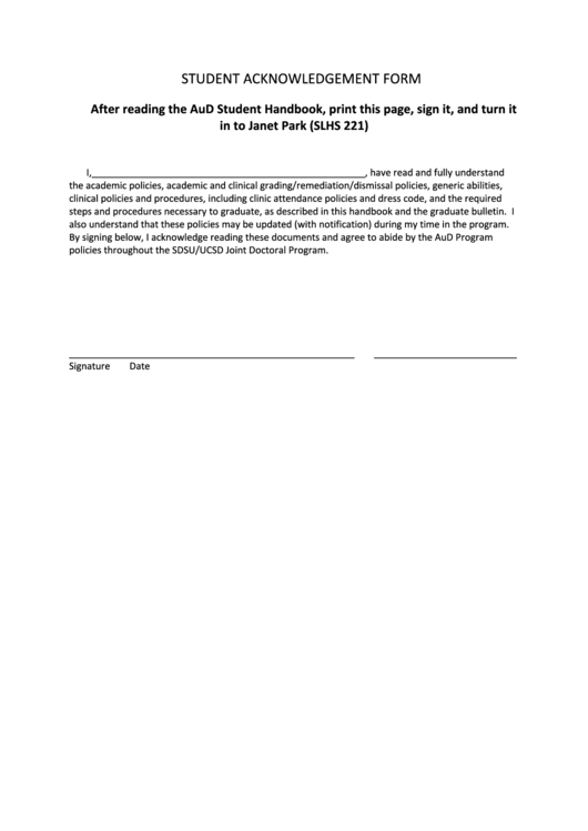 Student Acknowledgement Form