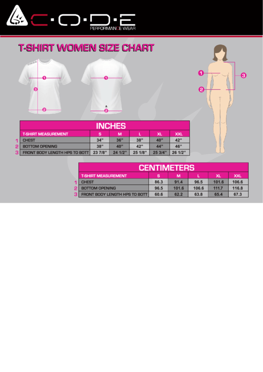Code T-shirt Women Size Chart