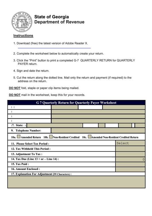 Fillable Form G 7 - Quarterly Return For Quarterly Payer Printable pdf