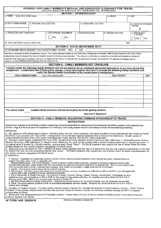Form Af 1466 - Request For Family Member'S Medical And Education