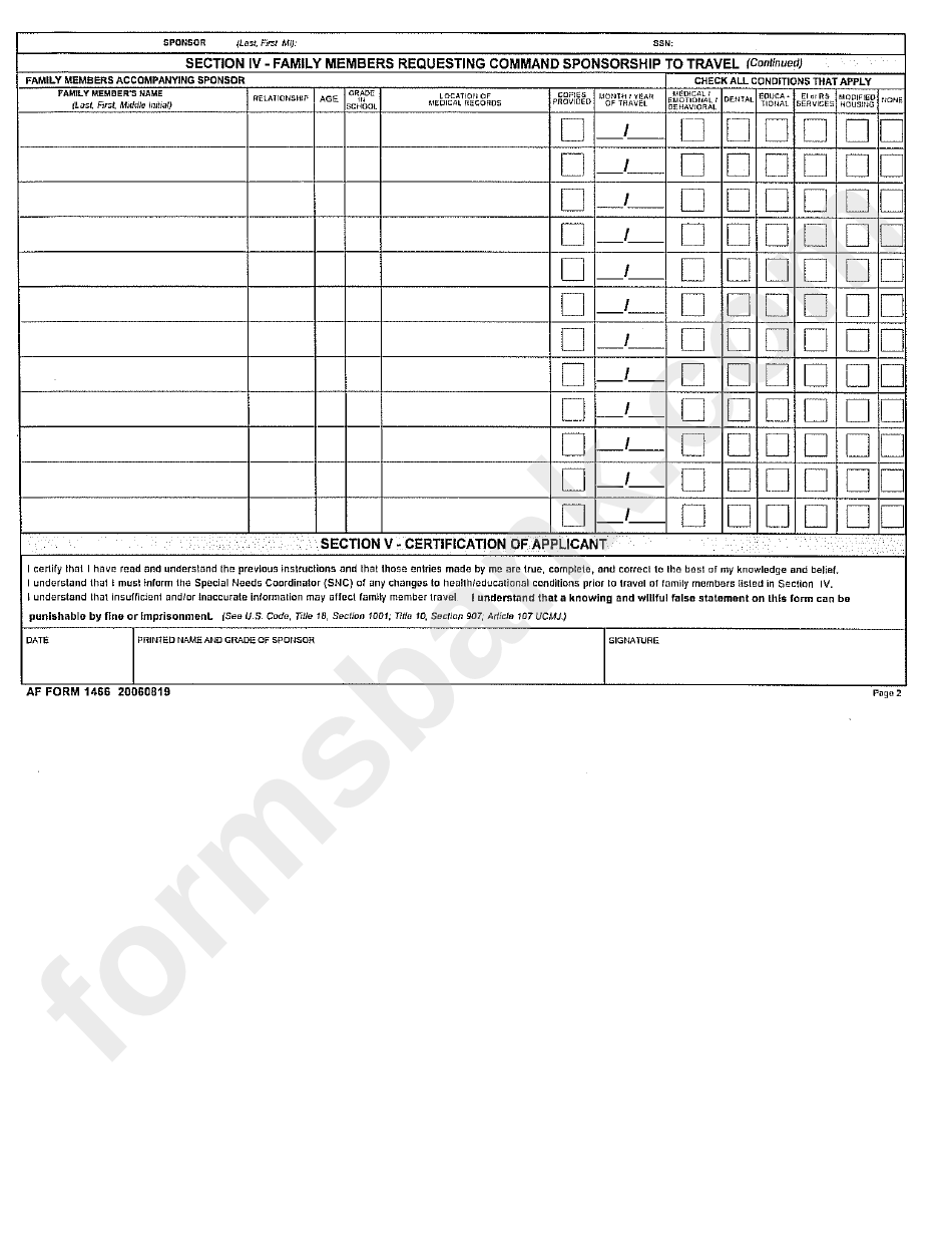Form Af 1466 - Request For Family Member