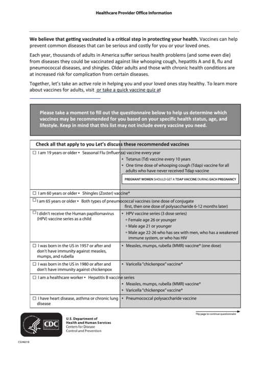 Healthcare Provider Office Information Form - U.s. Department Of Health And Human Services - 2015 Printable pdf