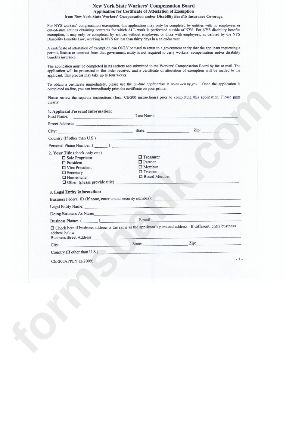 Form Ce-200apply - Application For Certificate Of Attestation Of Exemption From Nys Workers
