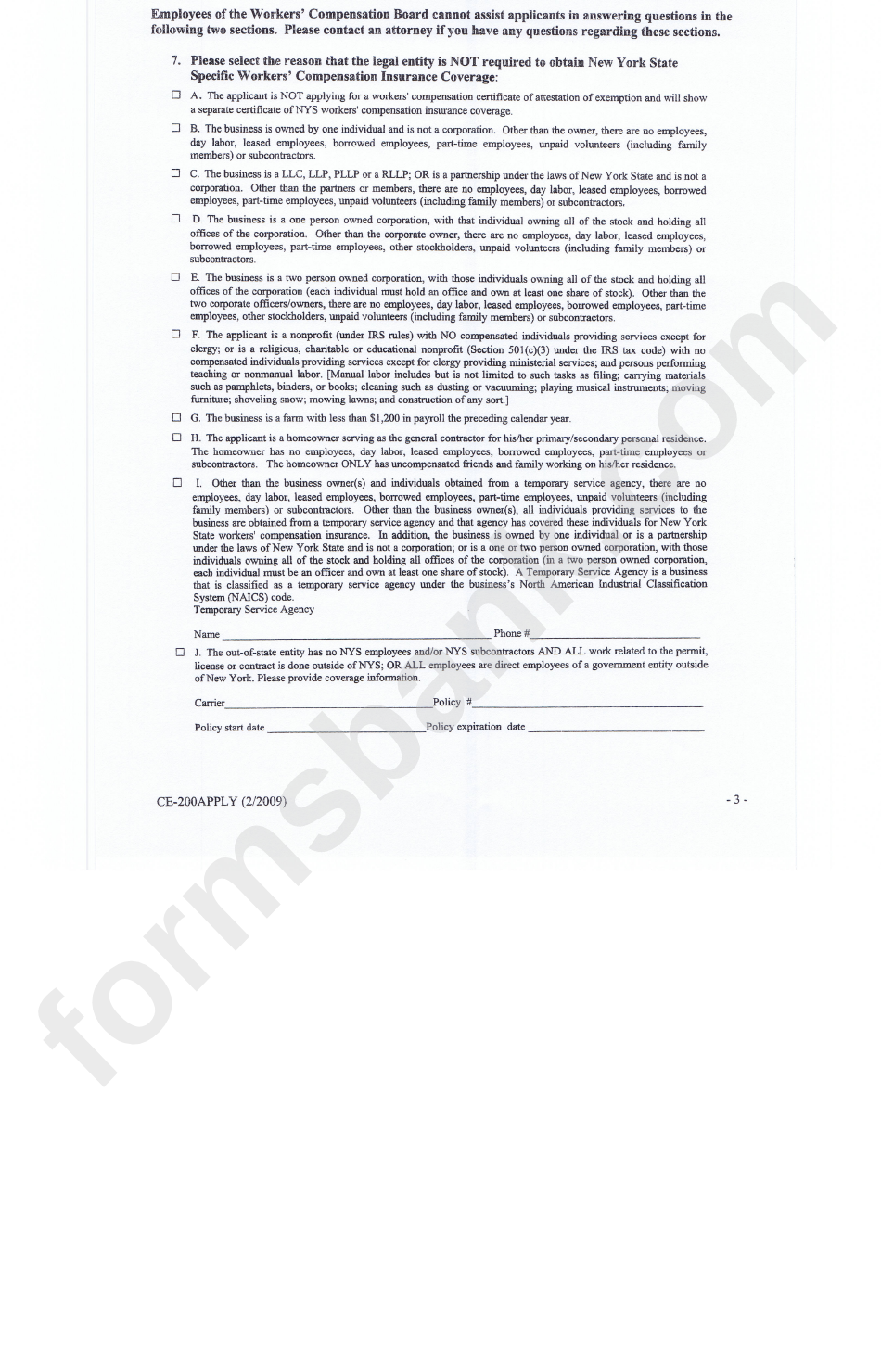 Form Ce-200apply - Application For Certificate Of Attestation Of Exemption From Nys Workers