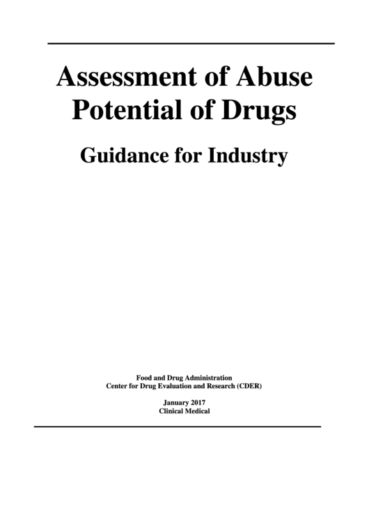Guidance For Industry - Assessment Of Abuse Potential Of Drugs - U.s. Department Of Health And Human Services - 2017 Printable pdf