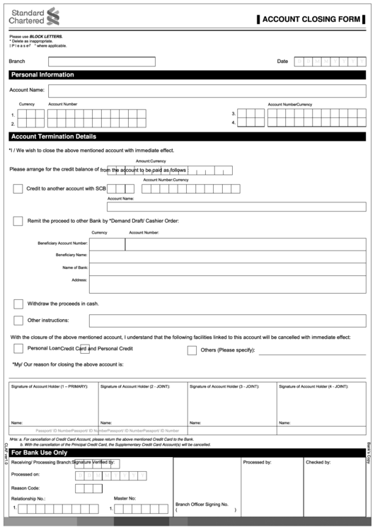 Fillable Account Closing Form Printable pdf