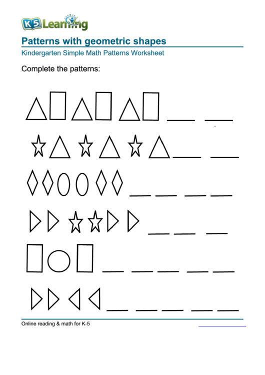 Patterns With Geometric Shapes Kindergarten Simple Math Patterns Worksheet Printable Pdf Download