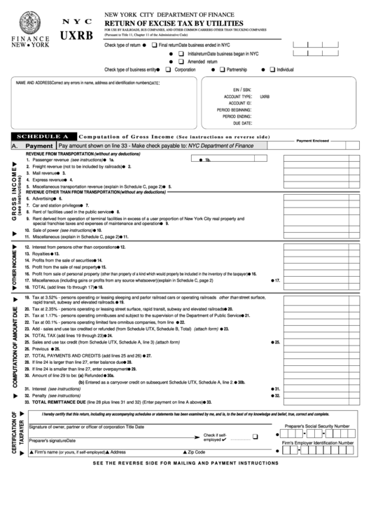 Fillable Form Nyc-Uxrb - Return Of Excise Tax By Utilities Printable pdf