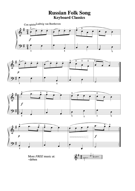 Ludwig Van Beethoven - Russian Folk Song Sheet Music Printable pdf