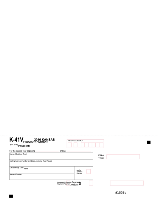 Fillable Form K-41v - Kansas Fiduciary Payment Voucher Printable pdf