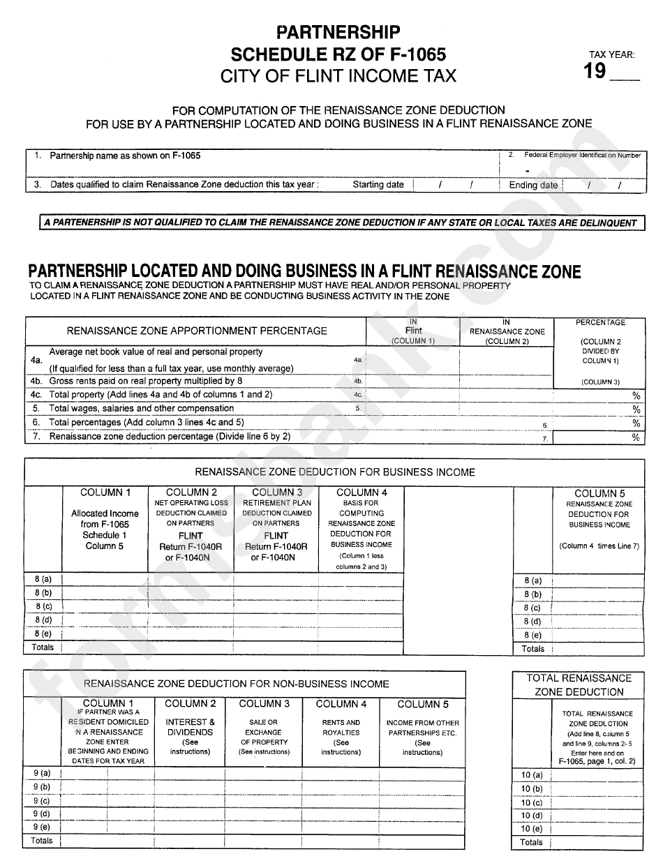 Form F-1065 - Partnership Schedule Rz City Of Flint Income Tax