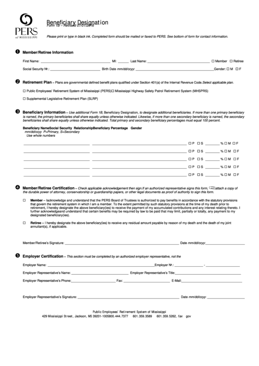 Fillable Form 1b Beneficiary Designation Printable Pdf