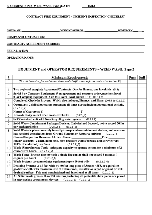 Contract Fire Equipment - Incident Inspection Checklist - Type 2 Printable pdf