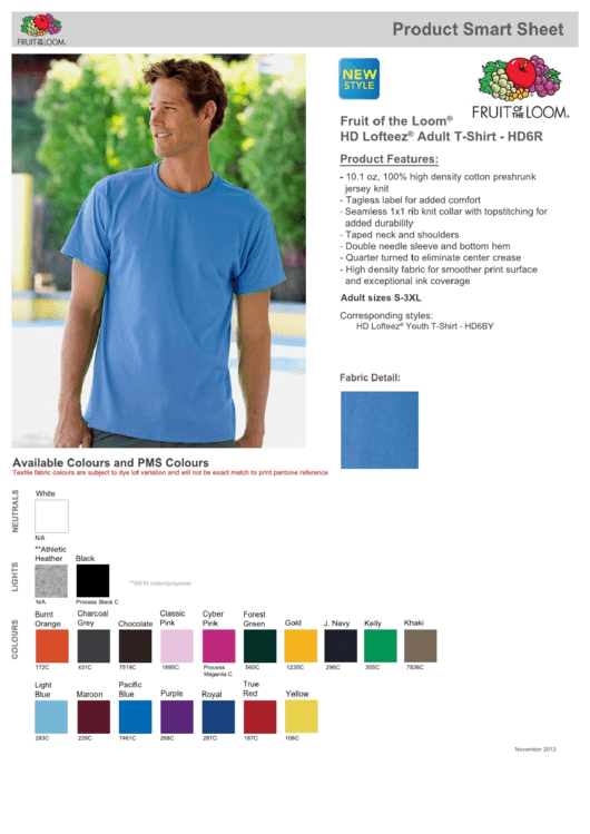 Fruit Of The Loom Hd Lofteez Adult T-Shirt Size Chart Printable pdf