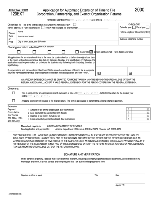 Form 120ext - Application For Automatic Extension Of Time To File Corporation, Partnership, And Exempt Organization Returns - 2000 Printable pdf