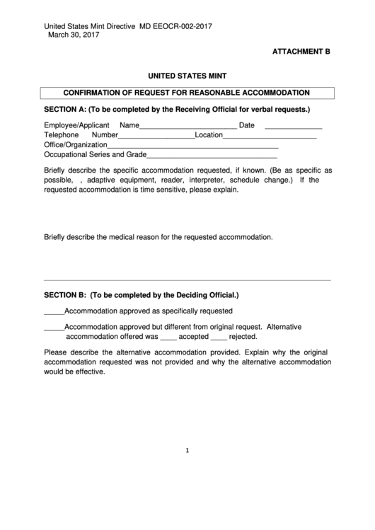 Attachment B (form Md Eeocr-002-2017) - Confirmation Of Request For Reasonable Accommodation